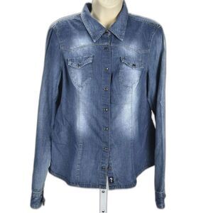 Guess Faded Chambray Snap Down Shirt Size Front Pockets Lg